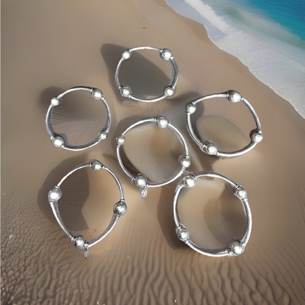 Cookie Lee Silver Tone Bead and Bar Stretch Bracelets Set of 6 Stackable